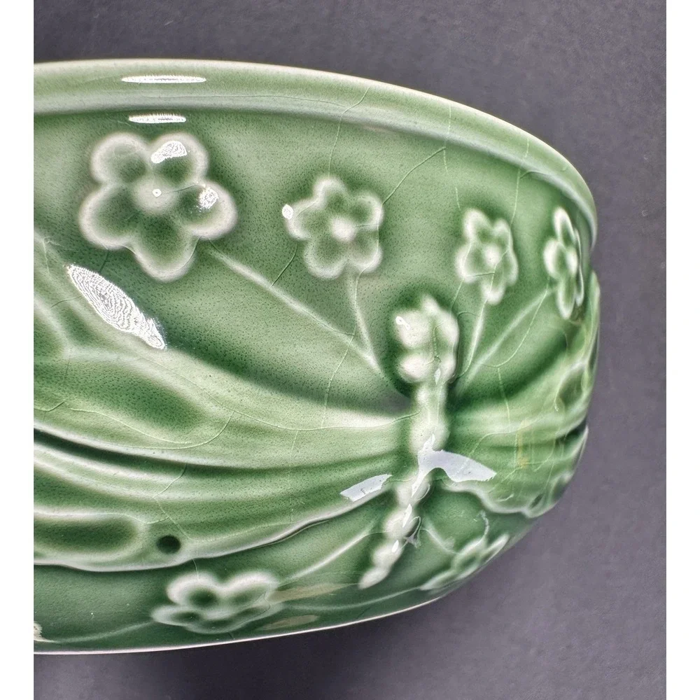 Bordallo Pinheiro Dragonfly Green Majolica Coupe Cereal Bowls 2 Portugal Display